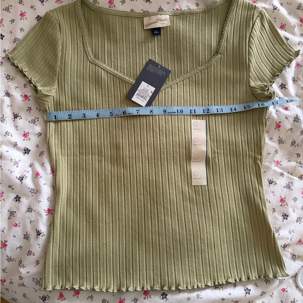 Universal Thread Olive Green Ribbed Square Neck Short Sleeve Top